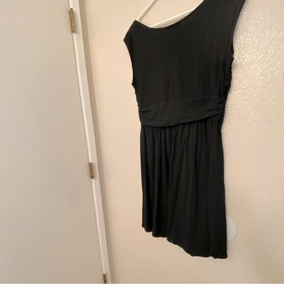 Loft black stretchy modal jersey sleeveles scoop neck ruffle comfort dress L - Picture 4 of 9